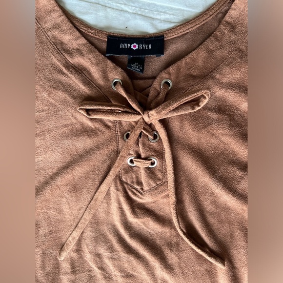 Amy Byer Brown Suede-Look Lace Hp Front Western Cowboy Boho Tank Top - Picture 6 of 7